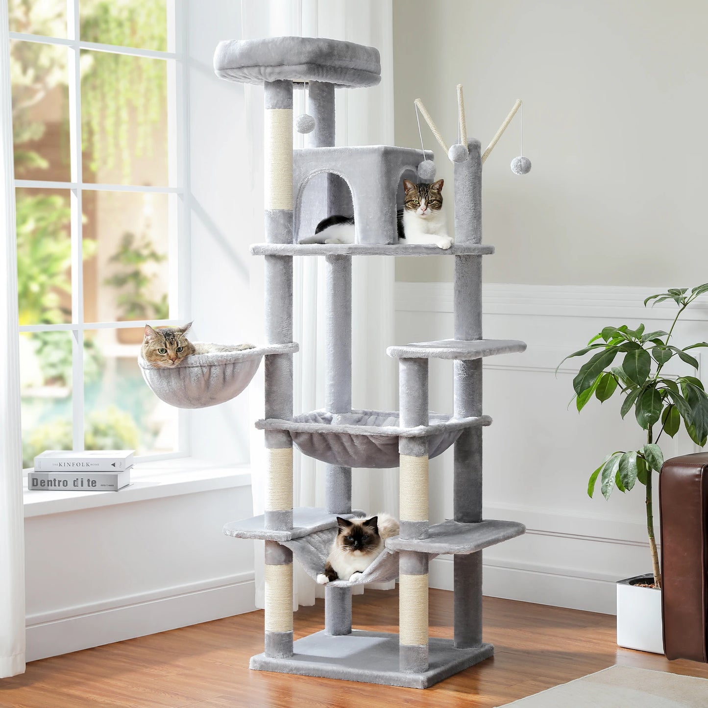 Indoor Multi-Level Plush Cat Condo with Scratching Posts Perches Caves