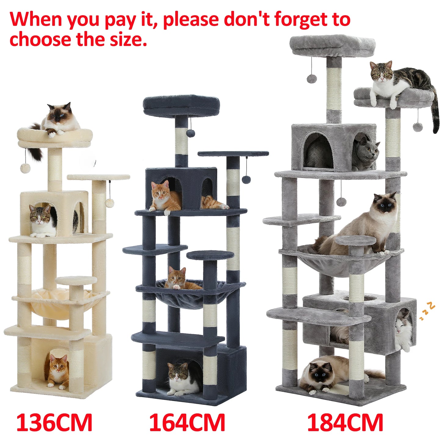 Large Cat Tree and Tower for Indoor Cats Spacious Hammock Perches