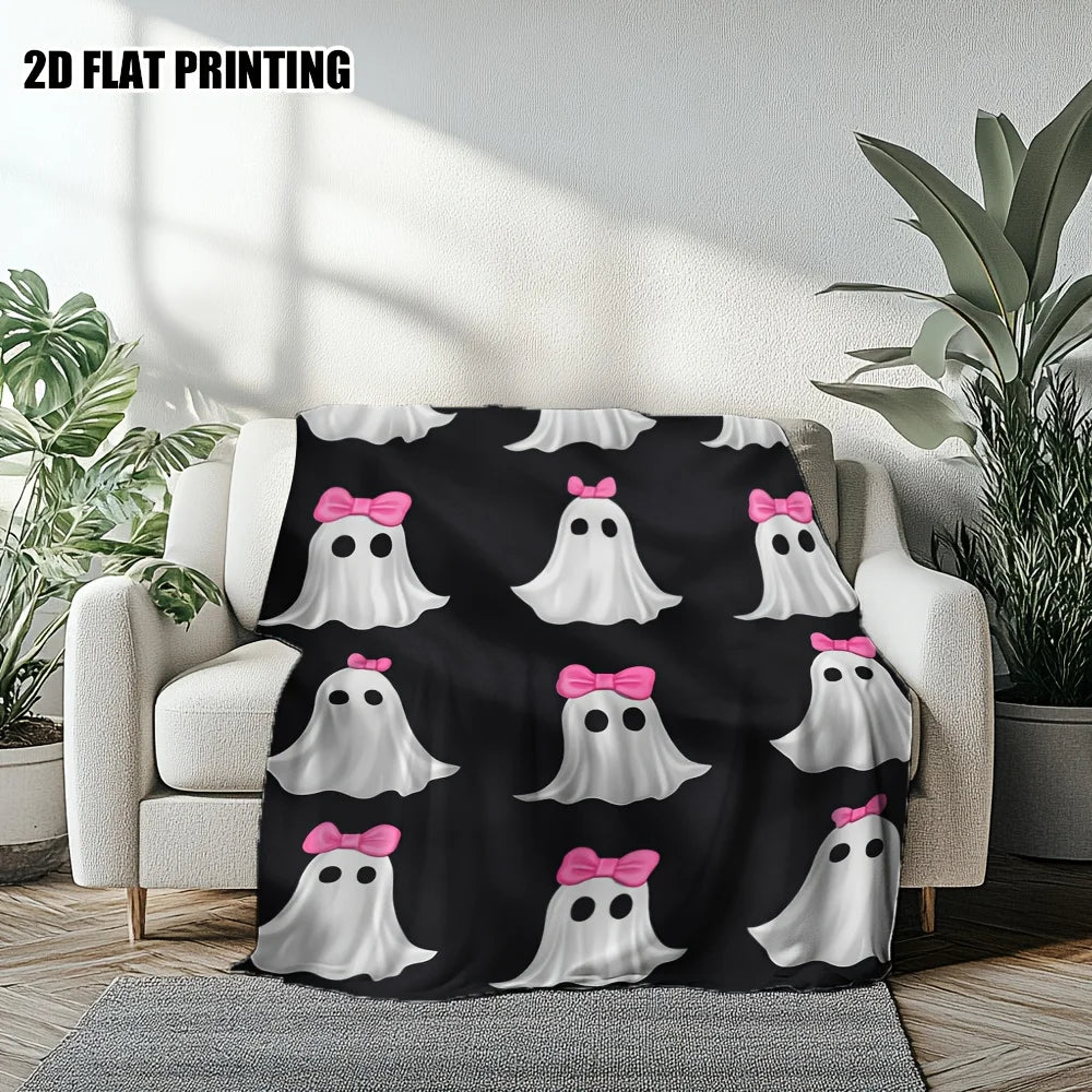 Ultra-Soft Halloween Ghosts with Pink Bows Throw Blanket