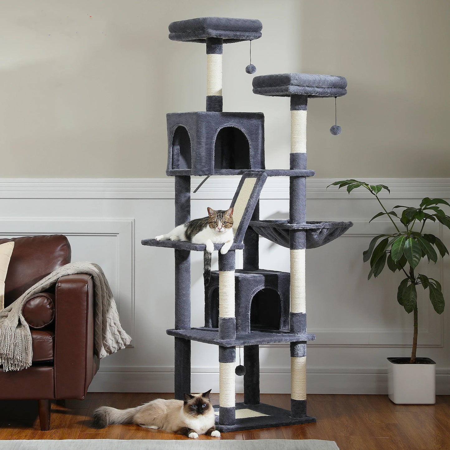 Indoor Multi-Level Plush Cat Condo with Scratching Posts Perches Caves