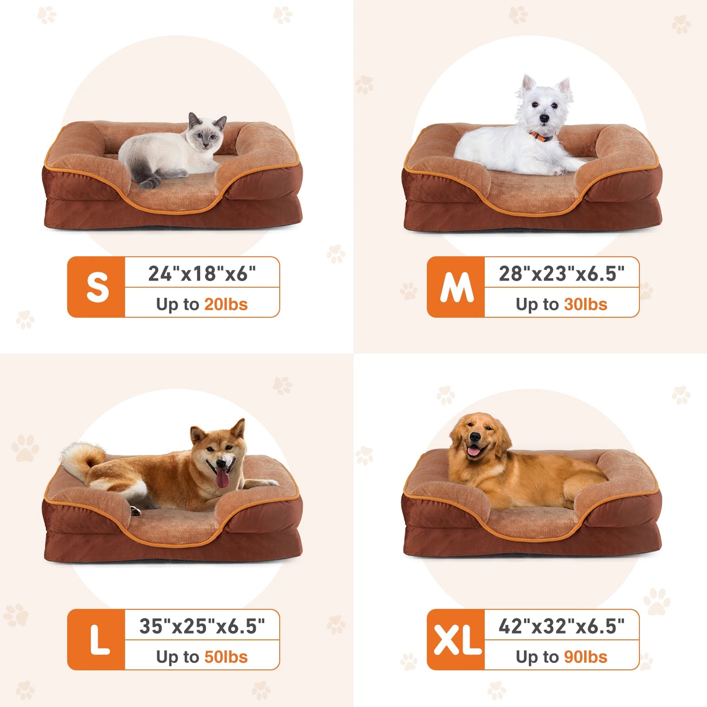 Memory Foam Pet Bed For Small Dogs & Cats Non-Slip Base Waterproof Liner
