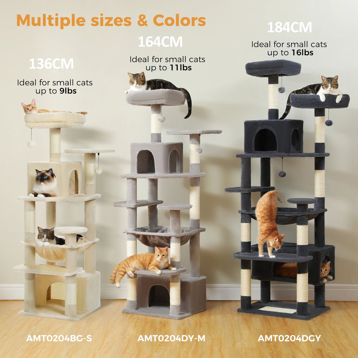 Large Cat Tree and Tower for Indoor Cats Spacious Hammock Perches