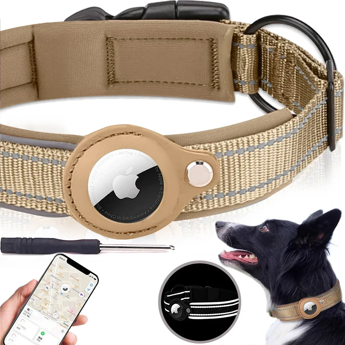 New Reflective Apple Airtag Pet Collar, Protective Waterproof Tracker