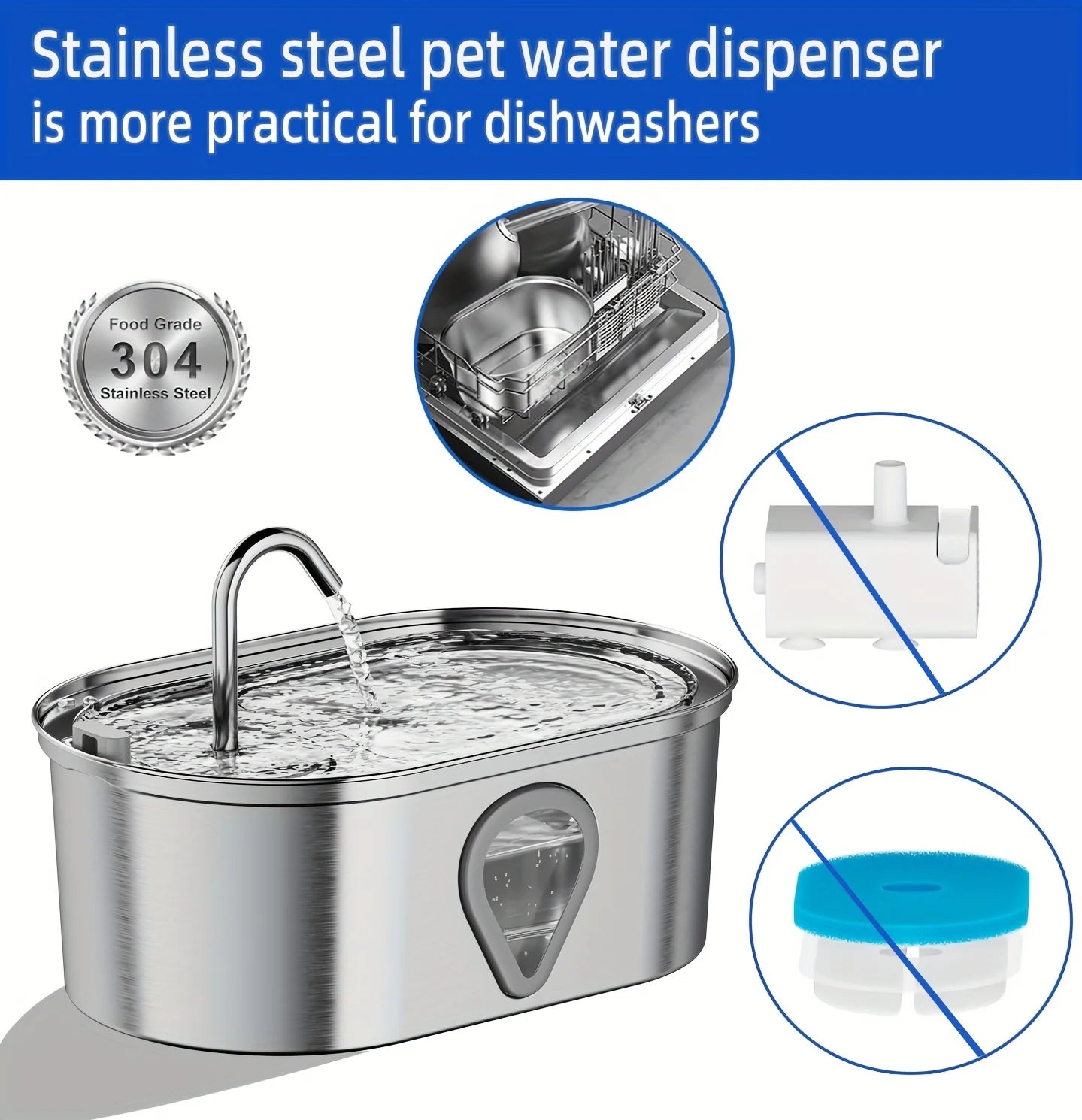 Automatic 3.5L Capacity Water Dispenser stainless steel cat water fountain with LED Lighting
