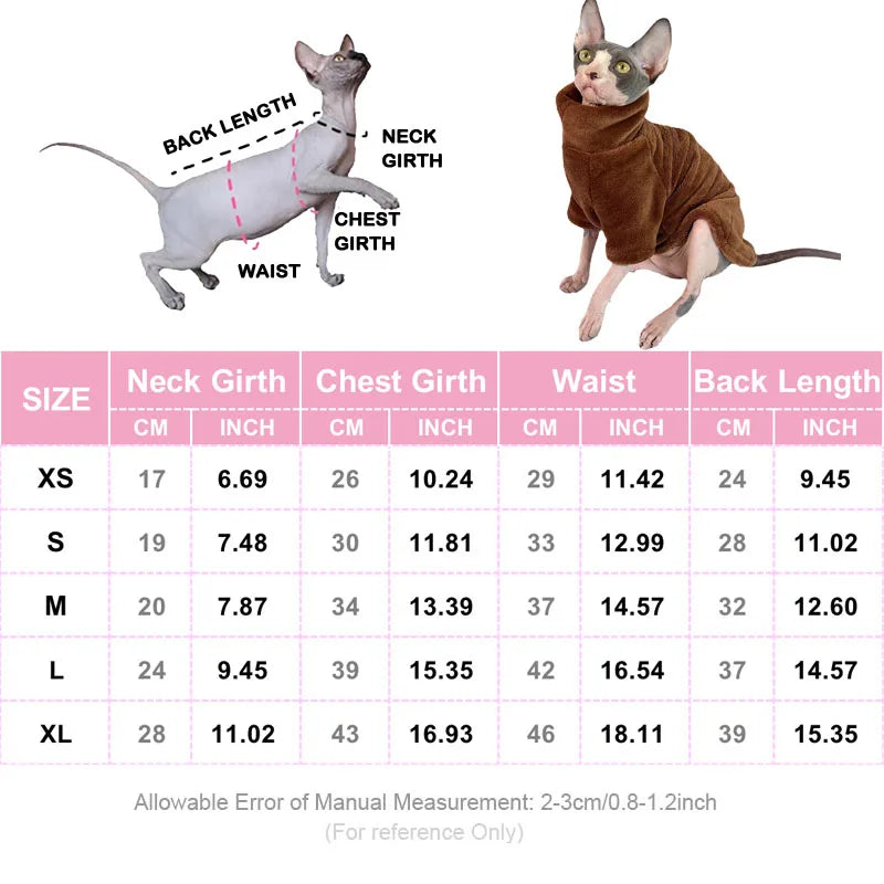 Sphynx Cat Sweater, Turtleneck Warm Winter Hairless Cat Clothes