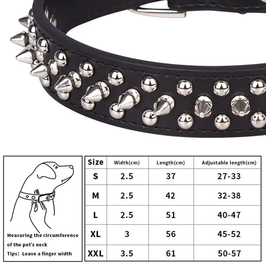 Adjustable rivet collar, anti-bite neck protection collar, durable PU leather and rust resistant metal rivets
