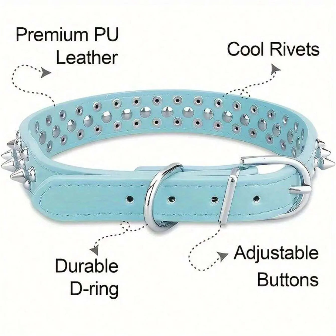 Adjustable rivet collar, anti-bite neck protection collar, durable PU leather and rust resistant metal rivets