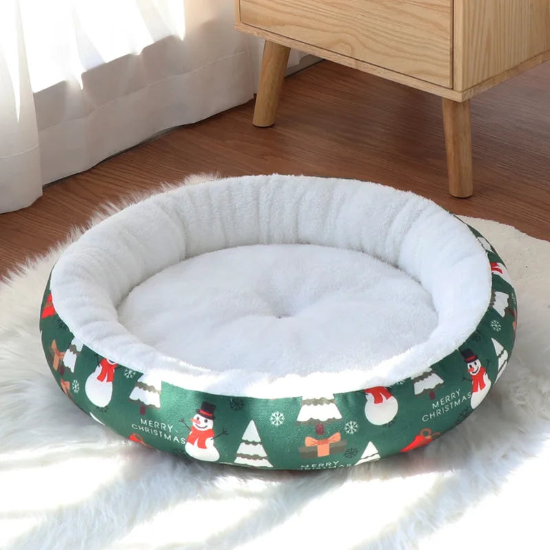 Soft Round Christmas Fleece Sleeping Bed