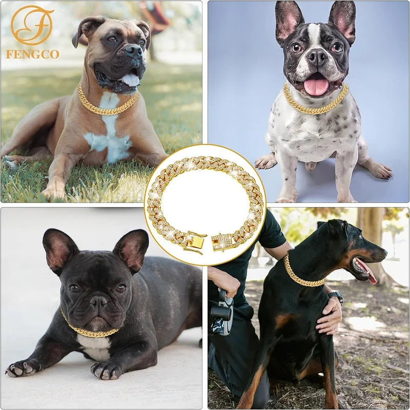 Luxury Gold Metal Dog Chain Collar For Small Medium Large Dogs/Cats