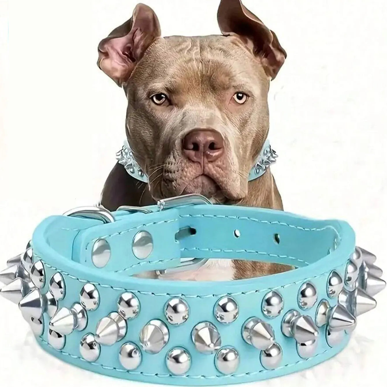 Adjustable rivet collar, anti-bite neck protection collar, durable PU leather and rust resistant metal rivets