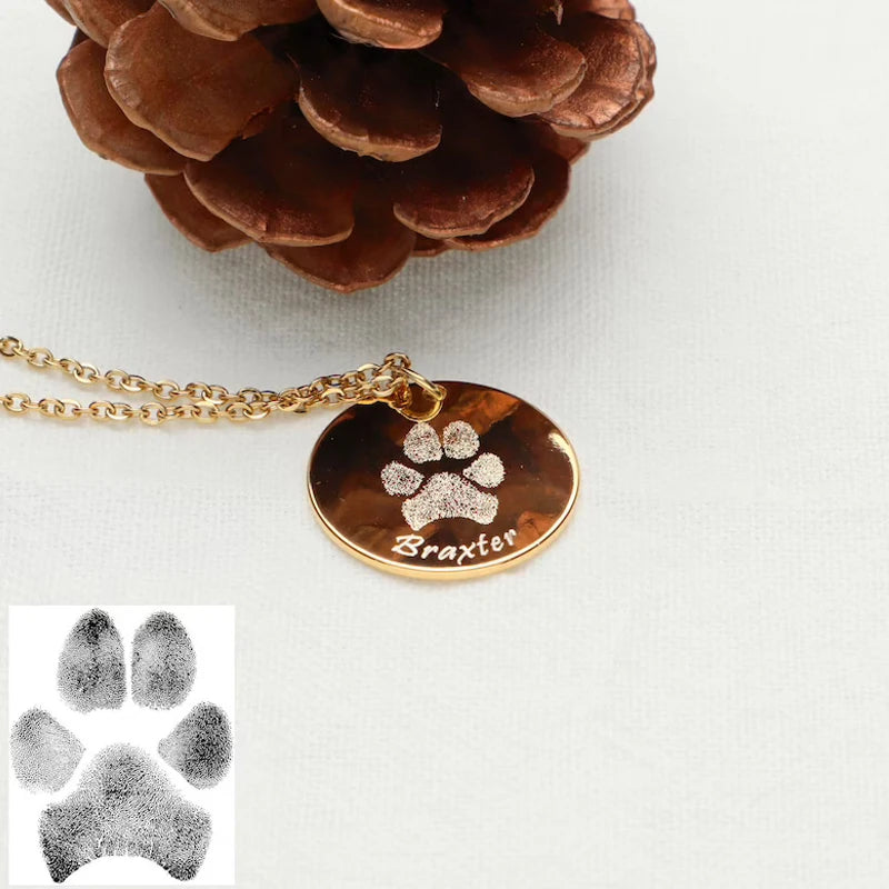 Stainless Steel 18K Gold Plated Necklace with Your Actual Pet Paw Print