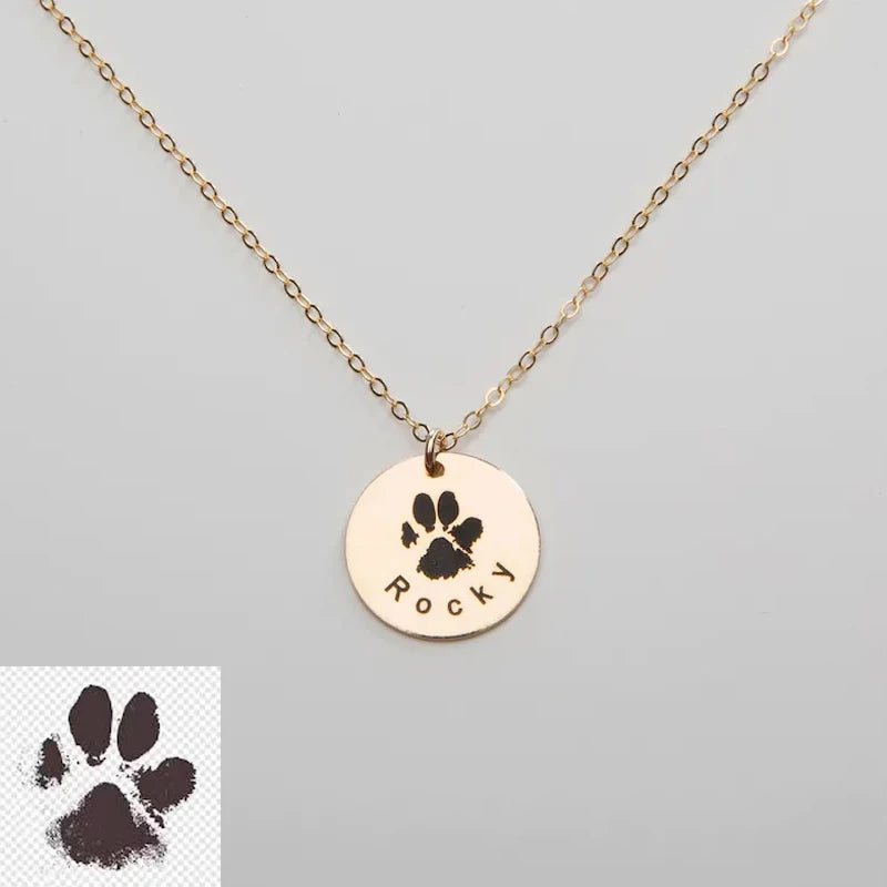 Stainless Steel 18K Gold Plated Necklace with Your Actual Pet Paw Print