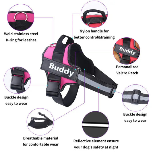Adjustable Reflective Dog Harness Custom with Vest ID Patch