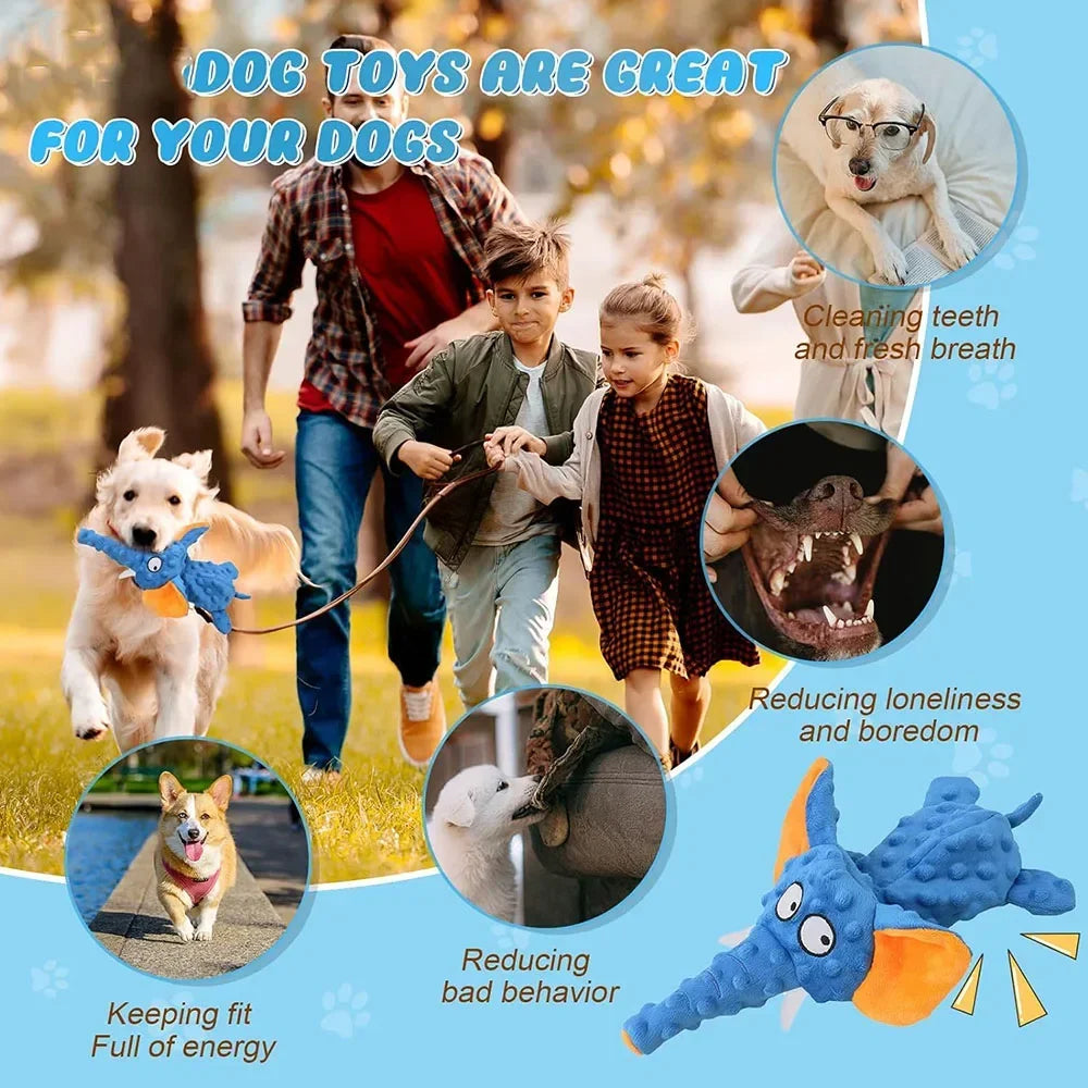 Durable Dog Chew Toys ,Soft Plush Squeaky Elephant Shaped Toy for Dogs