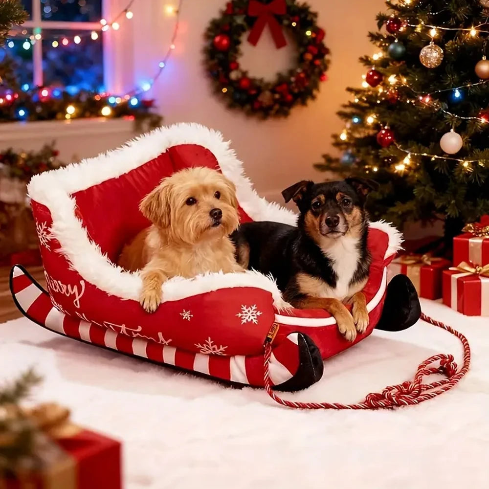Christmas Sleigh Bed  Non-Slip Base Cat/Dog Nest for Winter