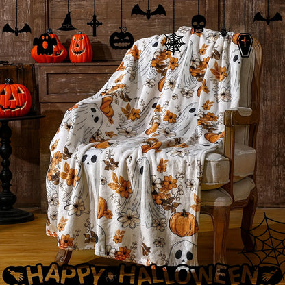 Spooky Halloween Pumpkin & Ghosts Patchwork Throw Blanket