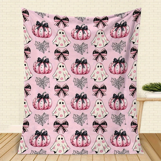 Cozy Pink Halloween Pumpkin Blanket Spooky Pumpkin Spider Web Designs Tear Resistant Machine Washable