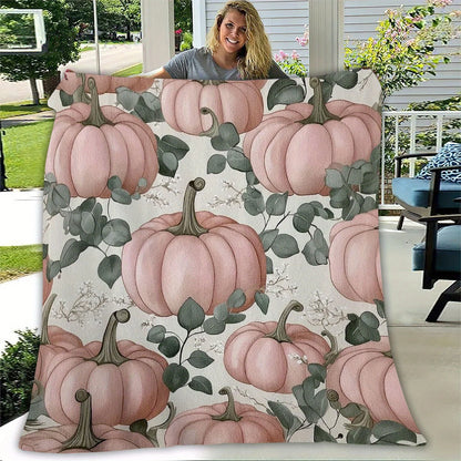 Halloween/Thanksgiving Pink Pumpkin Theme Flannel Throw Blanket