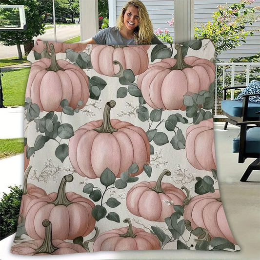 Halloween/Thanksgiving Pink Pumpkin Theme Flannel Throw Blanket