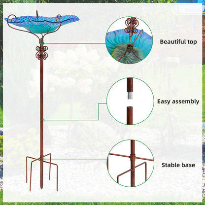 Large Glass Bird Bath Garden Feeding Bowl