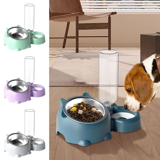 Double Dog/Cat Water and Food Bowls Automatic Water Bottle