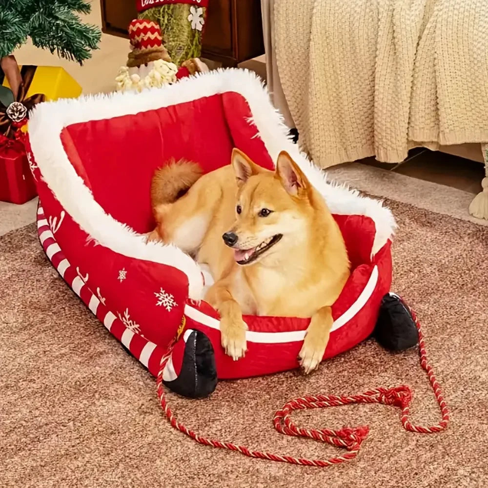 Christmas Sleigh Bed  Non-Slip Base Cat/Dog Nest for Winter