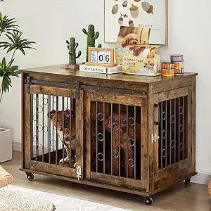 Dog Kennel with Sliding Barn Door, 39" End Table with Wheels
