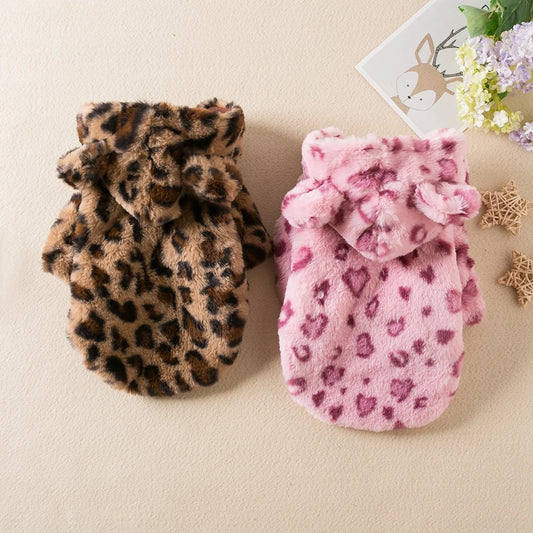 Fleece Dog Hoodie Winter Warm Pet Dog Clothes Leopard Print Dog Coat Jacket French Bulldog Clothing for Small Dogs Pet Costumes