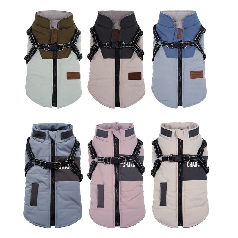 Dog Winter Jacket With Harness  For Small Large Dogs Warm Waterproof