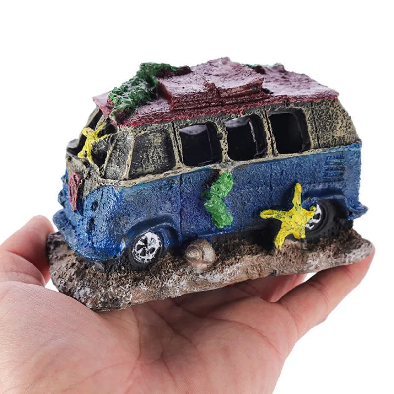Aquarium Decorative Ornaments, Resin Broken Bus
