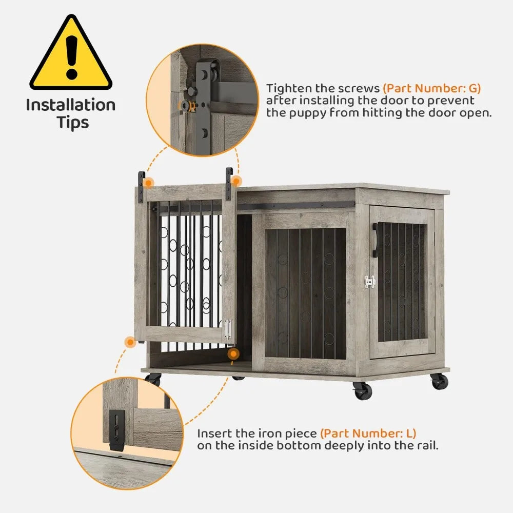 Dog Kennel with Sliding Barn Door, 39" End Table with Wheels