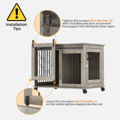 Dog Kennel with Sliding Barn Door, 39" End Table with Wheels