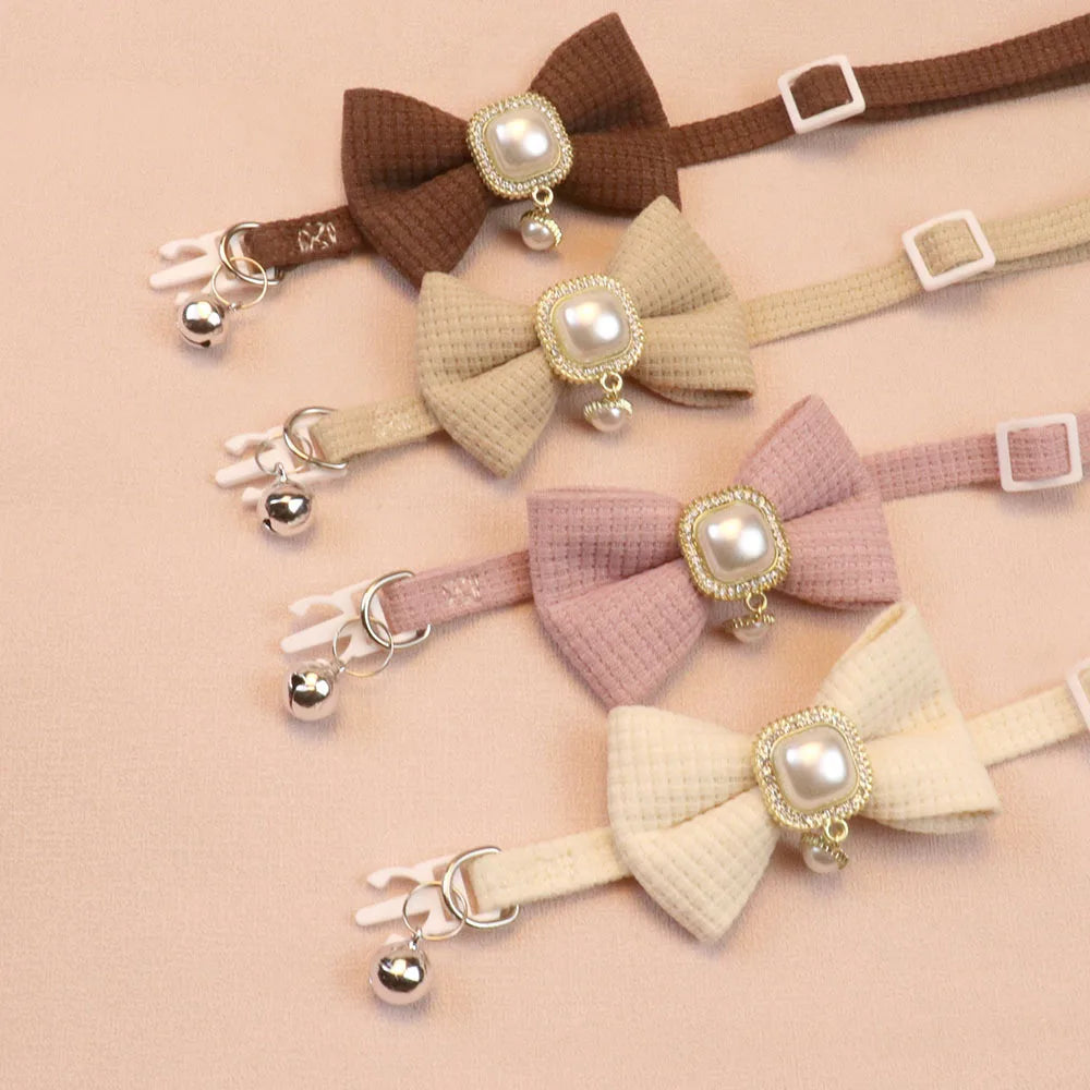 Durable and Adjustable Pet Bow Ties, Dog/Cat Collars, Pearl Vintage Pendant Bows, Cute Accessories
