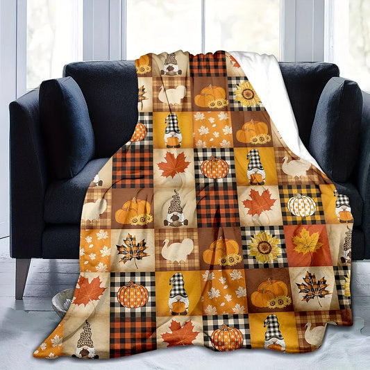 Cozy Dual-Sided Flannel Throw Blanket with Halloween Pumpkins- Allergy-Friendly, Machine Washable -