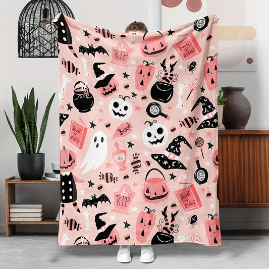 Halloween Pumpkin Theme Flannel Throw Blanket - Ultra-Soft,