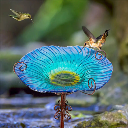 Large Glass Bird Bath Garden Feeding Bowl