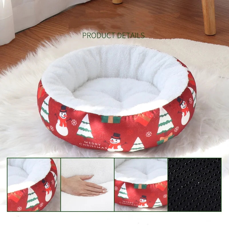 Soft Round Christmas Fleece Sleeping Bed