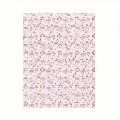 Cozy Pink Pumpkin & Leaf Flannel Plush Blanket