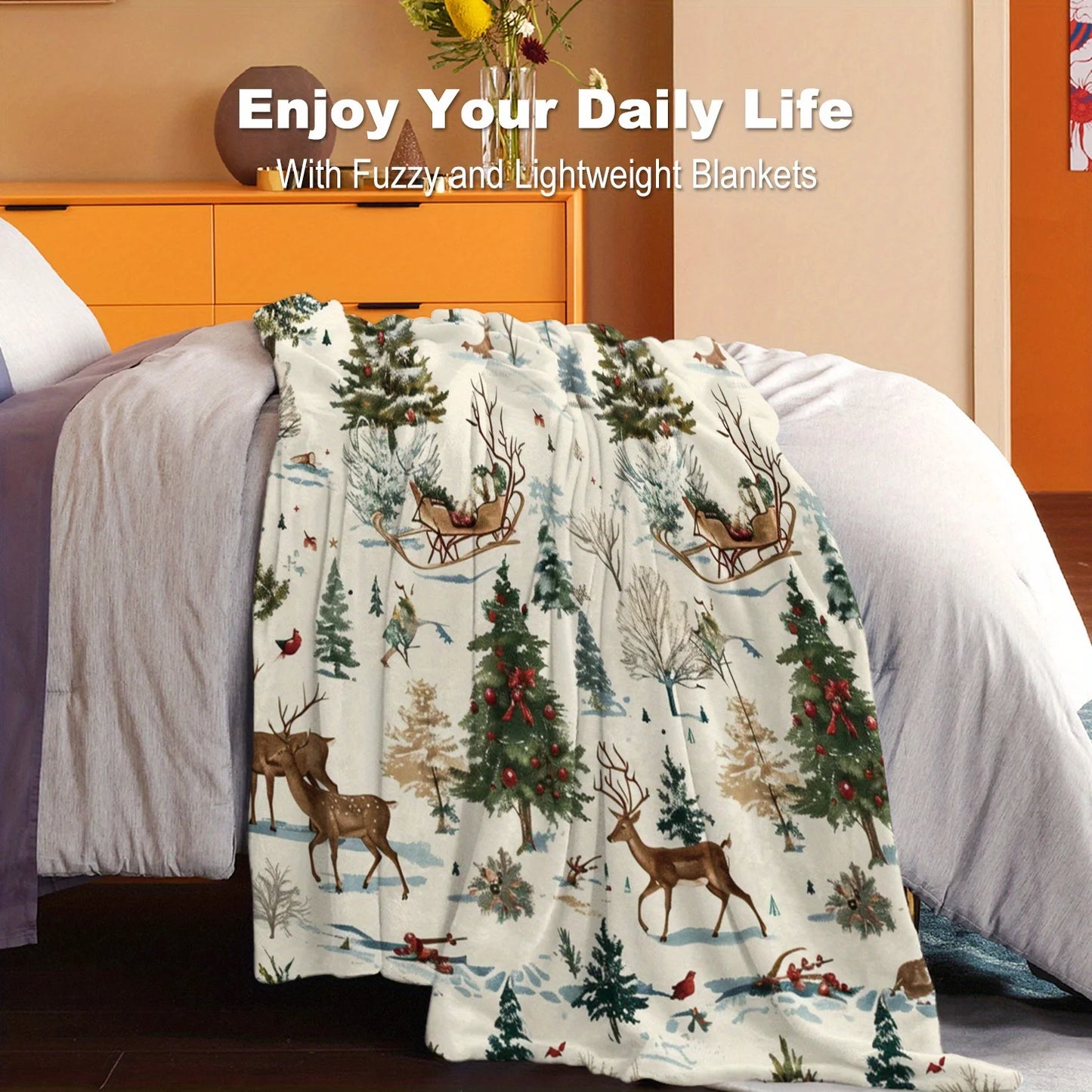 Cozy Christmas-Themed Flannel Throw Blanket