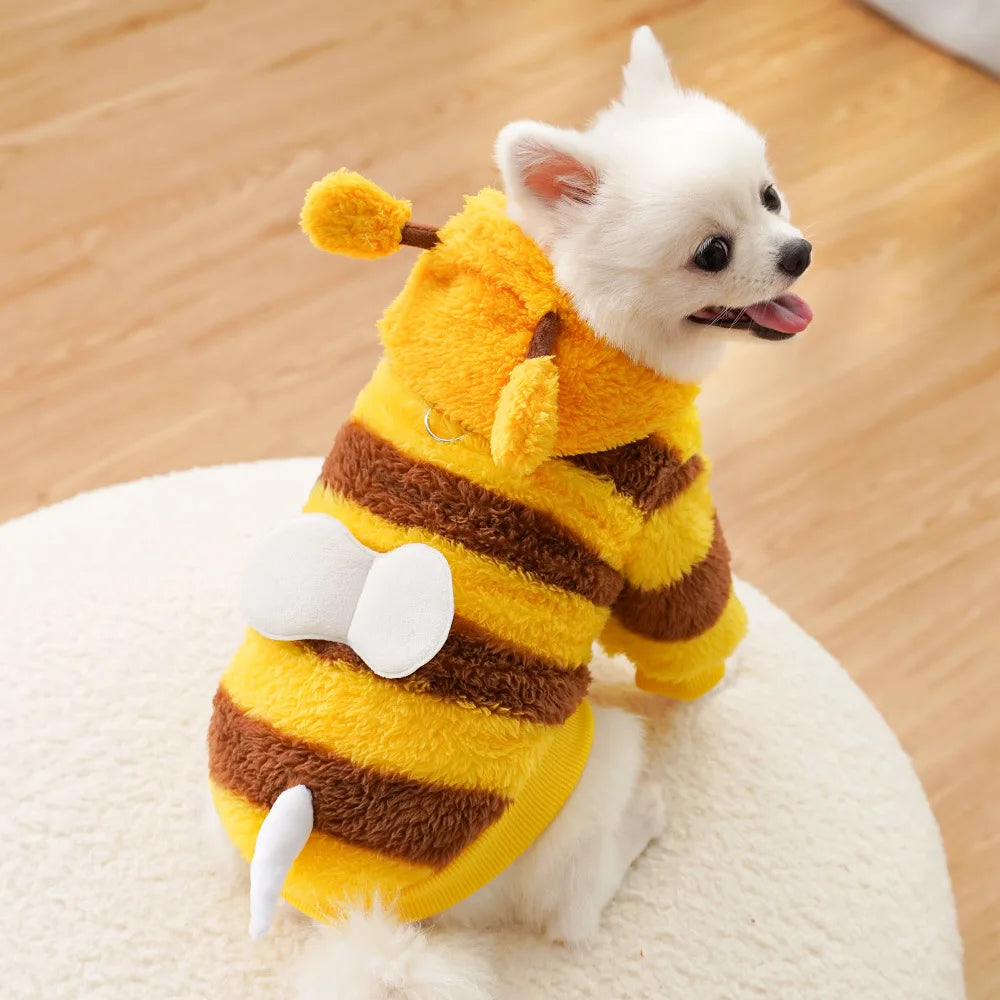 Cute Bee Shaped Dog Sweater Hoodies Warm Fleece