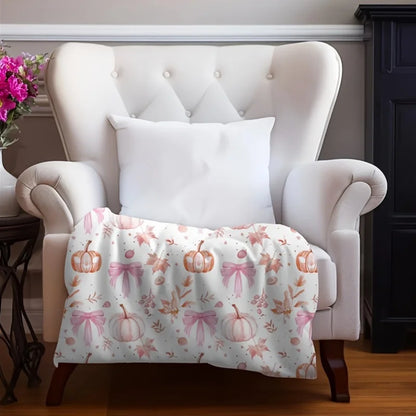 Cozy Pink Pumpkin & Leaf Flannel Plush Blanket