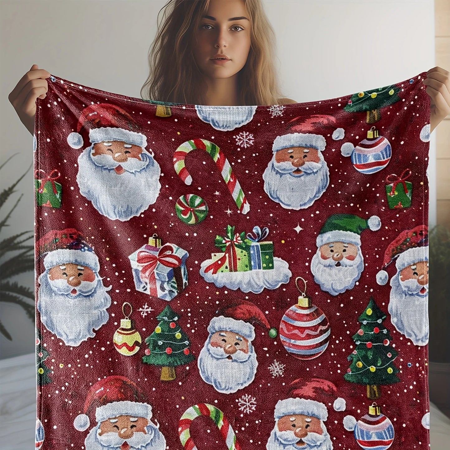 Vintage Christmas Pattern Flannel Throw Blanket – Cozy, Warm, Soft Multipurpose
