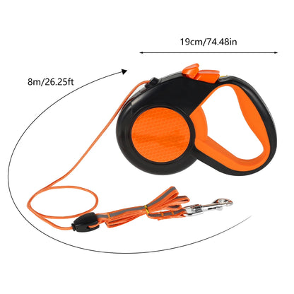 8M Retractable Heavy Duty Walking Leash, Strong Reflective Tape, Non-Slip Handle