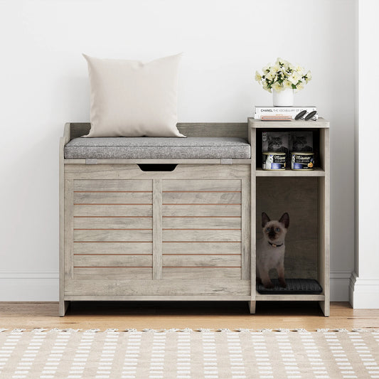 Wood Litter Box Enclosure Crate with Cat Scratch Pad