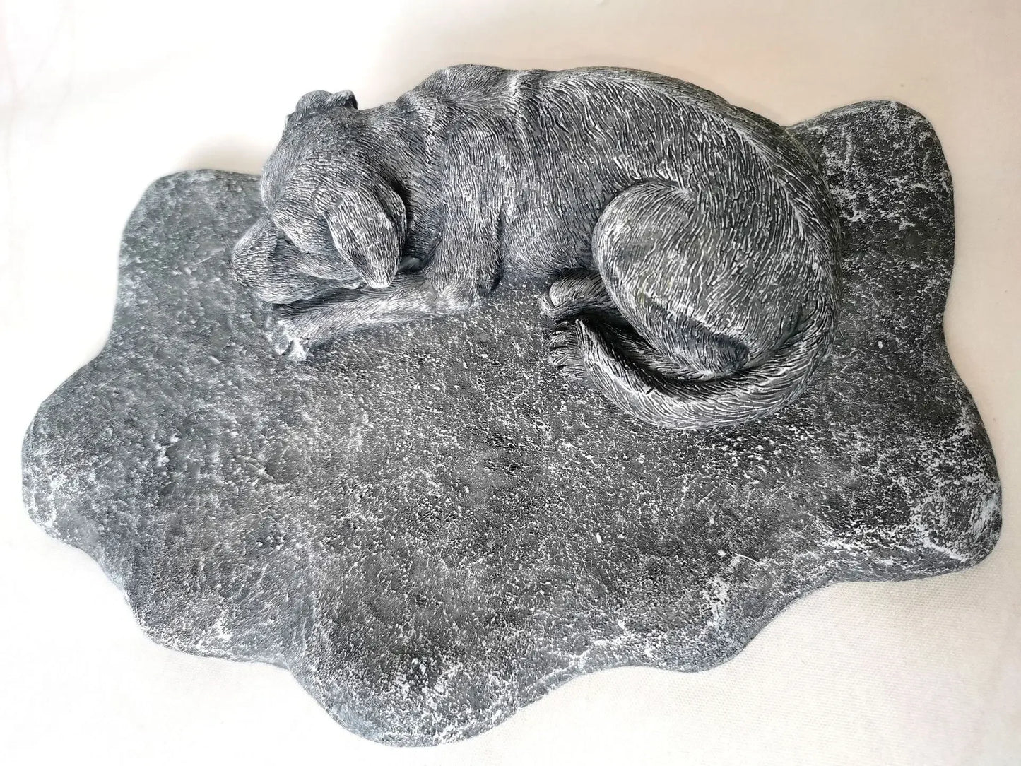 Pet Memorial Rock Sculpture with Cute Dog Bed Design