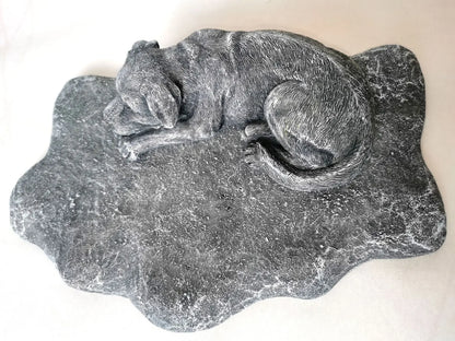 Pet Memorial Rock Sculpture with Cute Dog Bed Design