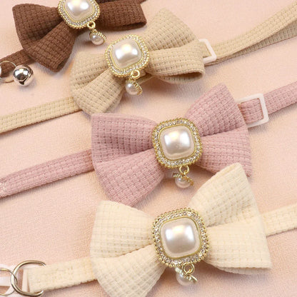 Durable and Adjustable Pet Bow Ties, Dog/Cat Collars, Pearl Vintage Pendant Bows, Cute Accessories