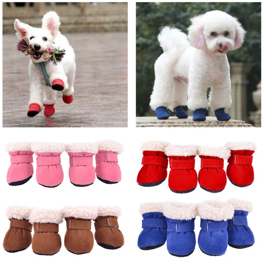 4Pcs Dog Snow Boots Autumn & Winter Small/Medium Dog/Cats S-XL Non-Slip Soles