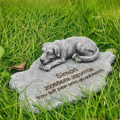 Pet Memorial Rock Sculpture with Cute Dog Bed Design