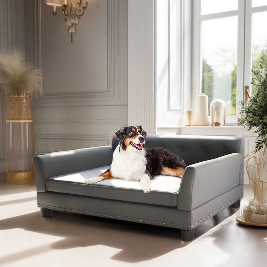 XL Elevated Dog Bed Sofa Microfiber Leather Cover with Removable Cushion